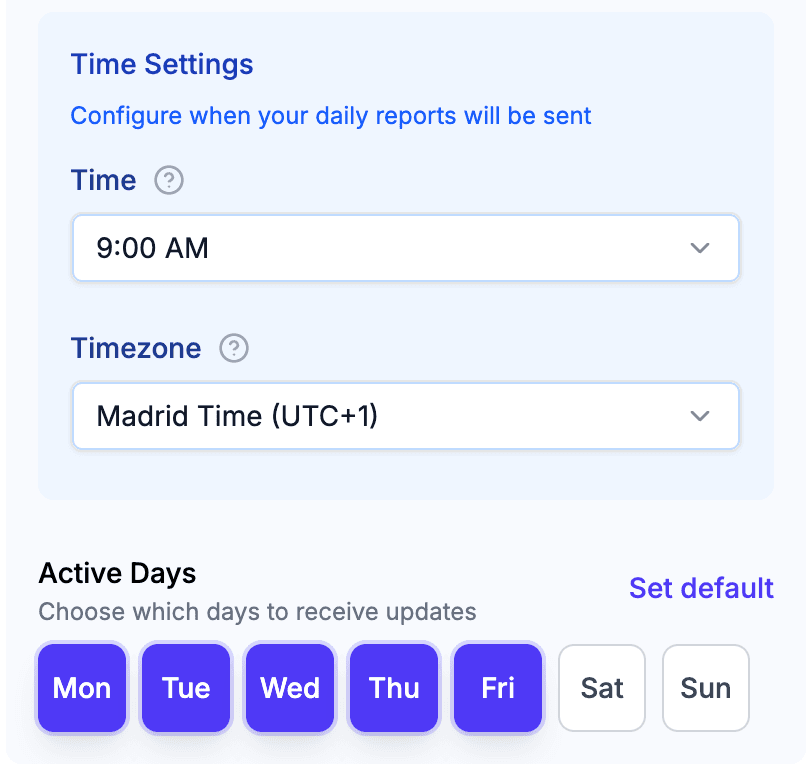 Notification settings interface